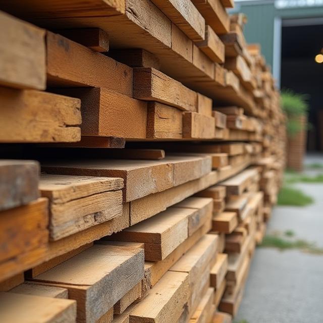 Stacks of reclaimed timber boards ready for reuse